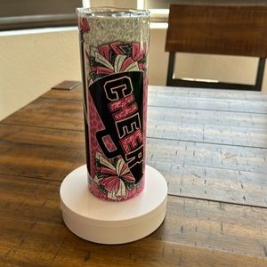 Cheerleading “Cheer” 20 oz Straight Skinny Tumbler with Plastic Lid/Straw